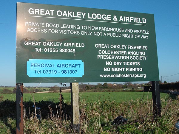 Great Oakley Airfield entrance sign
